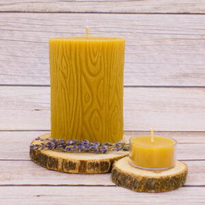 wood grain pillar beeswax candle pure and natural